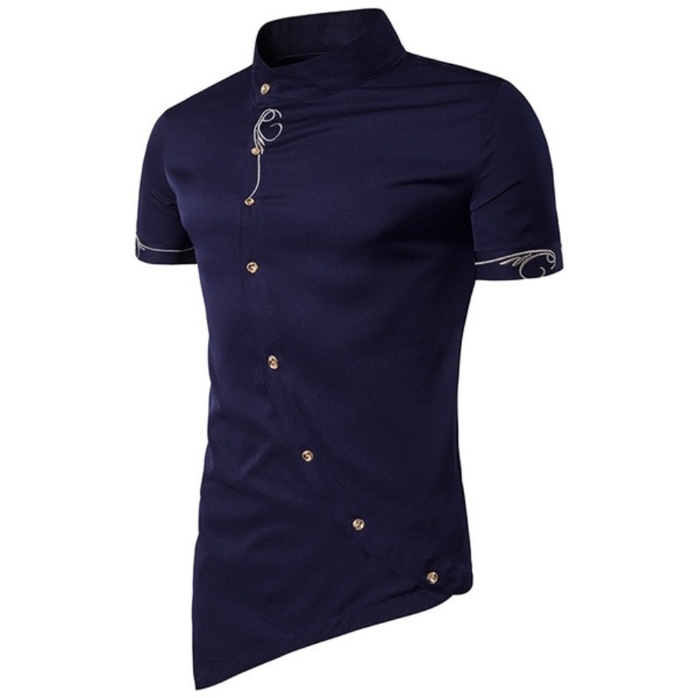 Men's Embroidery Design Dress Shirt - (M) Navy